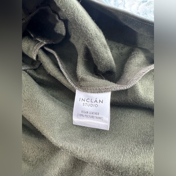 Inclan Studio Faux Leather Dress Size Small Loose Fitting Dress Olive Color - Picture 10 of 10